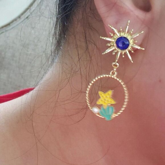 Y2K Disney Ariel Little Mermaid Starfish Ocean Charm Drop Earrings - Picture 6 of 8